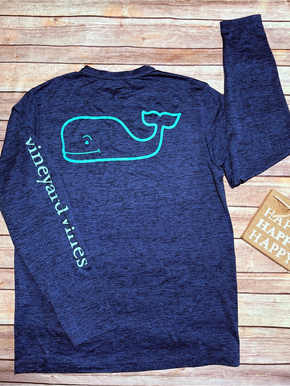 Vineyard Vines Performance Men's Navy Heathered Long Sleeve Logo Tee - Picture 6 of 6
